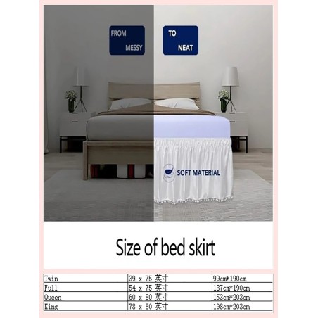 Solid Color Elastic Bed Skirt - Ruffled Anti-Dust Cover for Queen Size Beds
