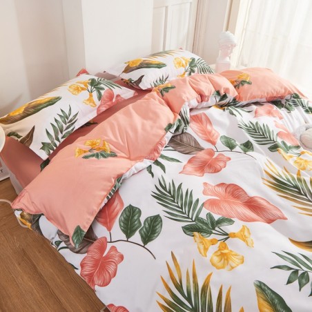 Tropical Floral Bedding Set  Boho Botanical Palm Leaves Duvet Cover Set with Pillowcases,