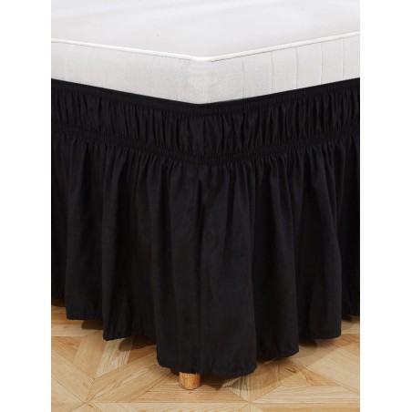 Solid Color Elastic Bed Skirt - Ruffled Anti-Dust Cover for Queen Size Beds