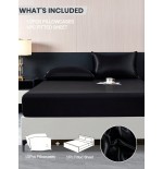 2/3pcs Black Satin Fitted Sheet Set – Silky Soft 11.8" Deep Pocket Bedding (1 Sheet + 1/2 Pillowcases)