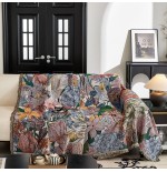 复古花卉编织沙发毯，波西米亚艺术多彩花卉图案带流苏，客厅装饰沙发罩