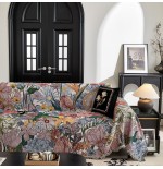 复古花卉编织沙发毯，波西米亚艺术多彩花卉图案带流苏，客厅装饰沙发罩