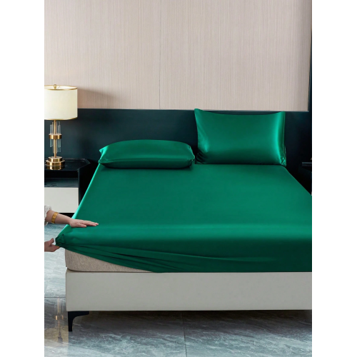 2/3pcs Black Satin Fitted Sheet Set – Silky Soft 11.8" Deep Pocket Bedding (1 Sheet + 1/2 Pillowcases)