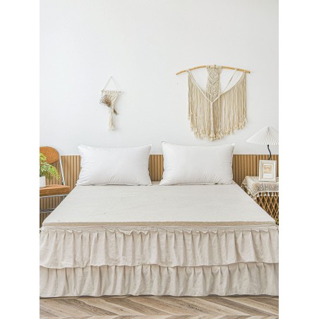 White Ruffled Bed Skirt - Bohemian Farmhouse Microfiber Bedding