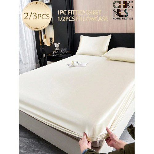 2/3pcs Black Satin Fitted Sheet Set – Silky Soft 11.8" Deep Pocket Bedding (1 Sheet + 1/2 Pillowcases)