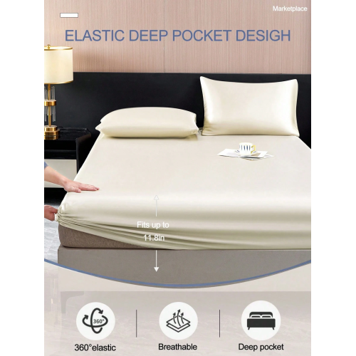 2/3pcs Black Satin Fitted Sheet Set – Silky Soft 11.8" Deep Pocket Bedding (1 Sheet + 1/2 Pillowcases)