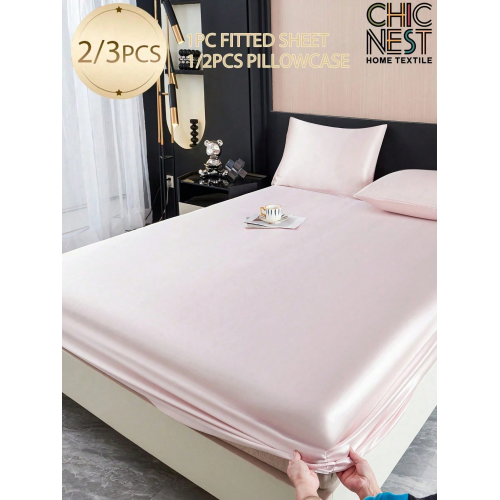 2/3pcs Black Satin Fitted Sheet Set – Silky Soft 11.8" Deep Pocket Bedding (1 Sheet + 1/2 Pillowcases)