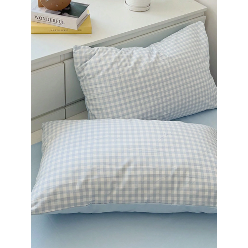 Sky Blue Plaid Duvet Cover Set - Twin/Queen/King 3pc Bedding