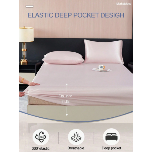 2/3pcs Black Satin Fitted Sheet Set – Silky Soft 11.8" Deep Pocket Bedding (1 Sheet + 1/2 Pillowcases)