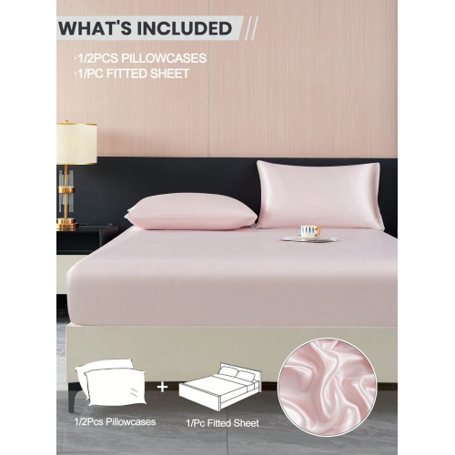 2/3pcs Black Satin Fitted Sheet Set – Silky Soft 11.8" Deep Pocket Bedding (1 Sheet + 1/2 Pillowcases)