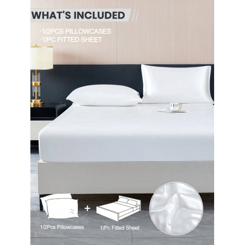 2/3pcs Black Satin Fitted Sheet Set – Silky Soft 11.8" Deep Pocket Bedding (1 Sheet + 1/2 Pillowcases)