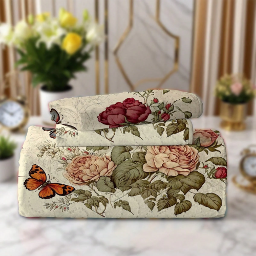 Red Peony Print Quilt Set - 2/3pc Bedding with Pillowcases