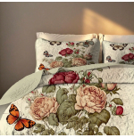 Red Peony Print Quilt Set - 2/3pc Bedding with Pillowcases