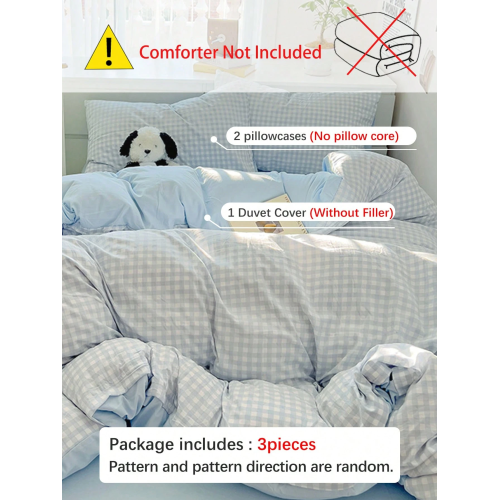 Sky Blue Plaid Duvet Cover Set - Twin/Queen/King 3pc Bedding