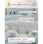 Sky Blue Plaid Duvet Cover Set - Twin/Queen/King 3pc Bedding