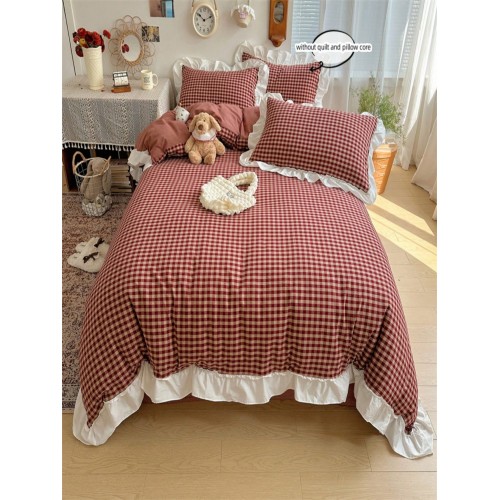 3-Piece Plaid Floral Bedding Set - All-Season Duvet Cover & Pillowcases