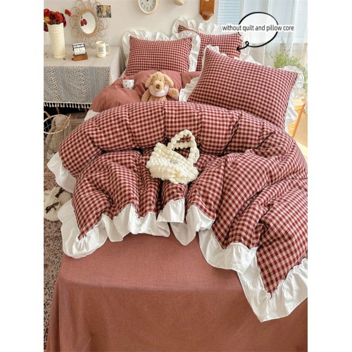 3-Piece Plaid Floral Bedding Set - All-Season Duvet Cover & Pillowcases