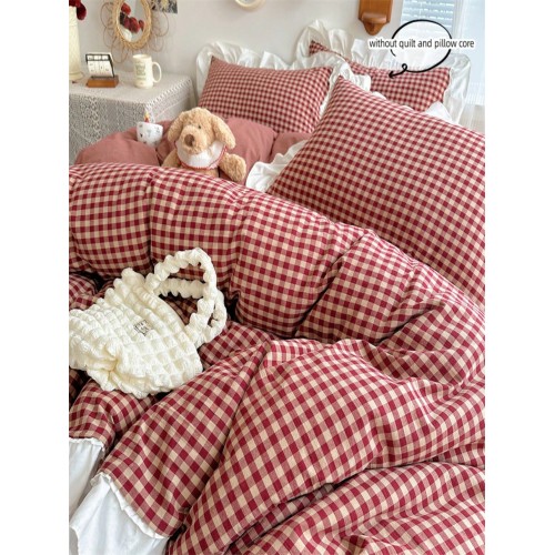 3-Piece Plaid Floral Bedding Set - All-Season Duvet Cover & Pillowcases