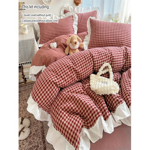 3-Piece Plaid Floral Bedding Set - All-Season Duvet Cover & Pillowcases