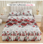 3-Piece Floral Bed Skirt Set with Pillowcases - All Seasons