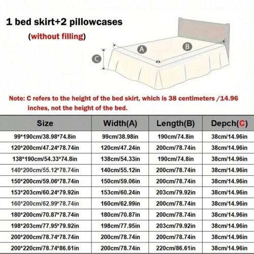 3-Piece Floral Bed Skirt Set with Pillowcases - All Seasons