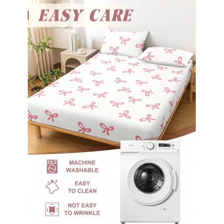 Pink Bowknot Fitted Sheet - Anti-Pilling Mattress Protector