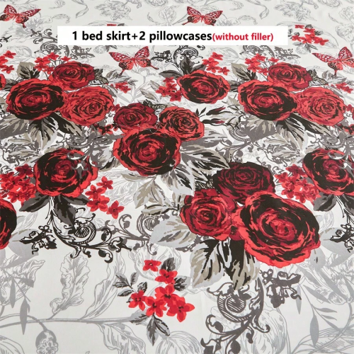 3-Piece Floral Bed Skirt Set with Pillowcases - All Seasons