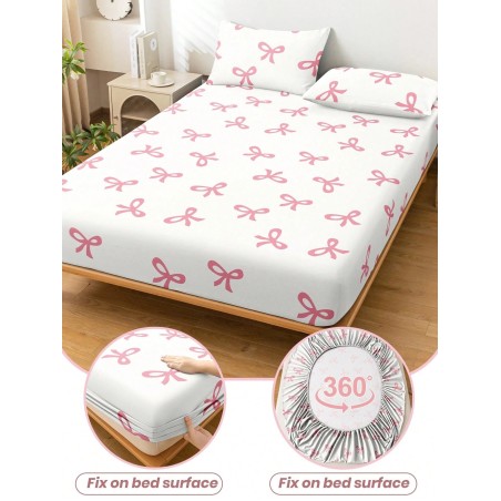 Pink Bowknot Fitted Sheet - Anti-Pilling Mattress Protector
