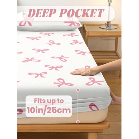 Pink Bowknot Fitted Sheet - Anti-Pilling Mattress Protector
