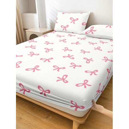 Pink Bowknot Fitted Sheet - Anti-Pilling Mattress Protector