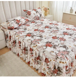 3-Piece Floral Bed Skirt Set with Pillowcases - All Seasons
