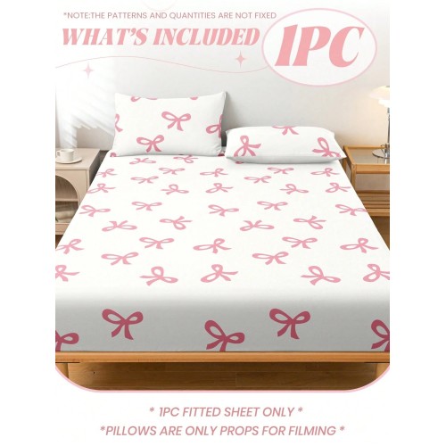 Pink Bowknot Fitted Sheet - Anti-Pilling Mattress Protector