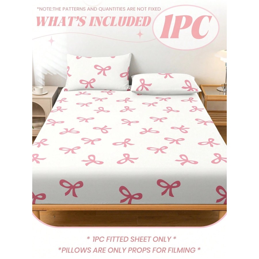 Pink Bowknot Fitted Sheet - Anti-Pilling Mattress Protector