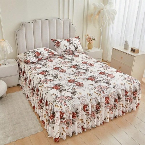 3-Piece Floral Bed Skirt Set with Pillowcases - All Seasons