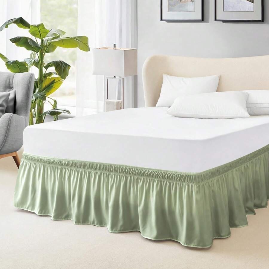 Solid Color Stretchy Wrap Bed Skirt with Ruffle Lace