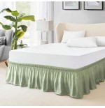 Solid Color Stretchy Wrap Bed Skirt with Ruffle Lace