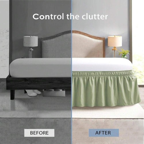 Solid Color Stretchy Wrap Bed Skirt with Ruffle Lace