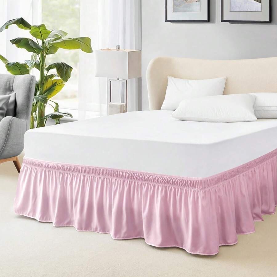 Solid Color Stretchy Wrap Bed Skirt with Ruffle Lace