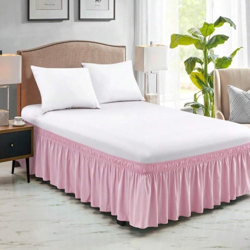 Solid Color Stretchy Wrap Bed Skirt with Ruffle Lace