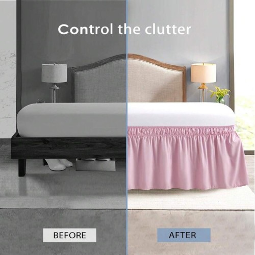 Solid Color Stretchy Wrap Bed Skirt with Ruffle Lace
