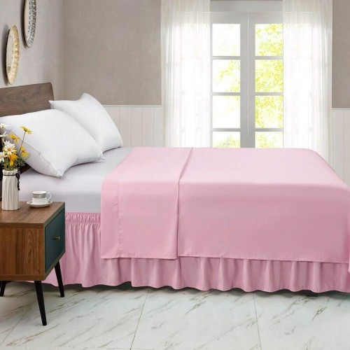 Solid Color Stretchy Wrap Bed Skirt with Ruffle Lace