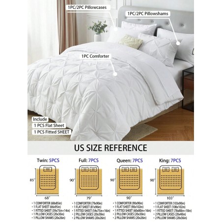 Queen Pinched Pleat Comforter Set - 7-Piece All-Season Bedding