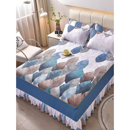 Korean Winter Bedding Set - Brushed Reactive Print Bed Skirt