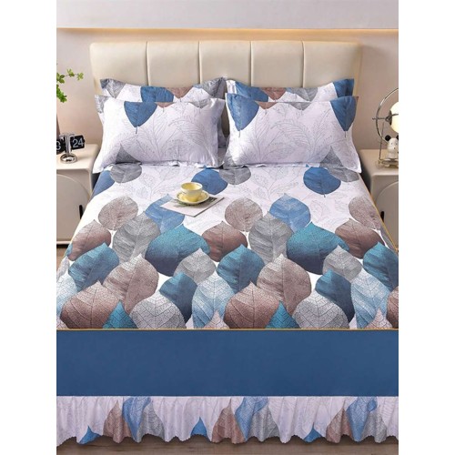 Korean Winter Bedding Set - Brushed Reactive Print Bed Skirt