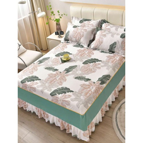 Korean Winter Bedding Set - Brushed Reactive Print Bed Skirt