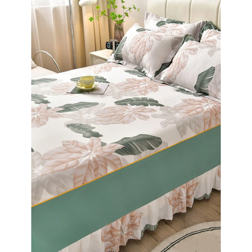 Korean Winter Bedding Set - Brushed Reactive Print Bed Skirt