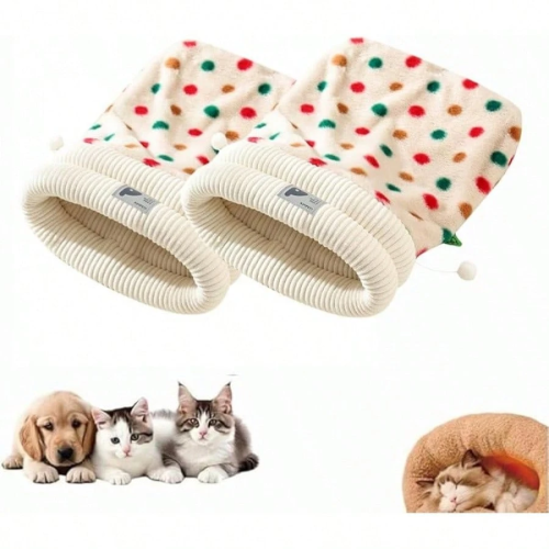 Large Self-Warming Cat Sleeping Bag - Plush Pet Cave Bed (Grey)