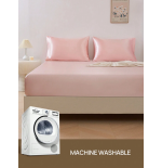 Light Pink Silky Satin Fitted Sheet - Deep Pocket 15-17"