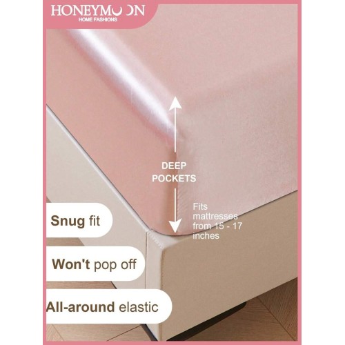Light Pink Silky Satin Fitted Sheet - Deep Pocket 15-17"