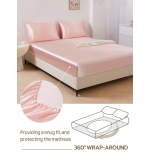 Light Pink Silky Satin Fitted Sheet - Deep Pocket 15-17"